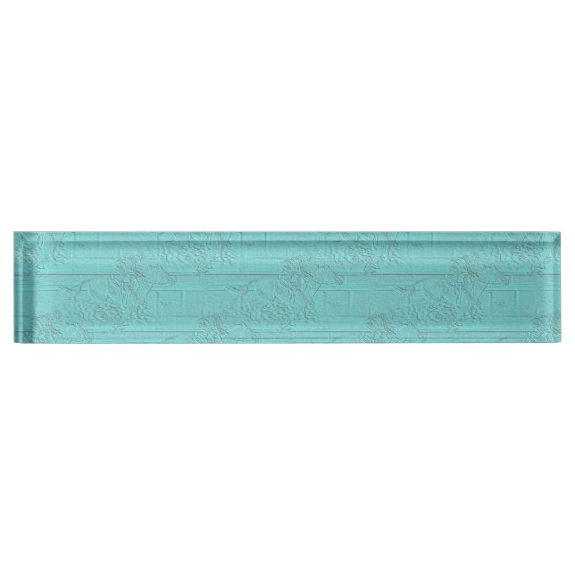 Teal Etched Look Horse Racing Silhouette Desk Name Plate (Front)