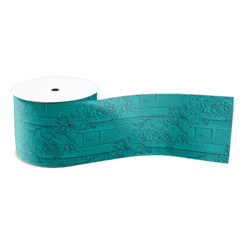 Teal Etched Look Horse Racing Silhouette Grosgrain Ribbon