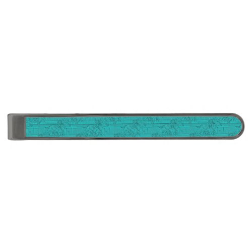 Teal Etched Look Horse Racing Silhouette Gunmetal Finish Tie Clip