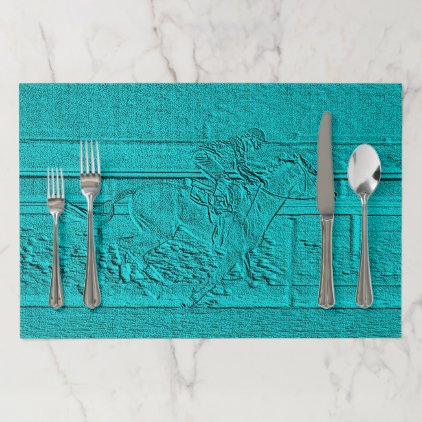 Teal Etched Look Horse Racing Silhouette Placemat