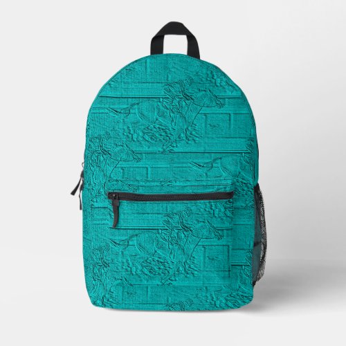 Teal Etched Look Horse Racing Silhouette Printed Backpack