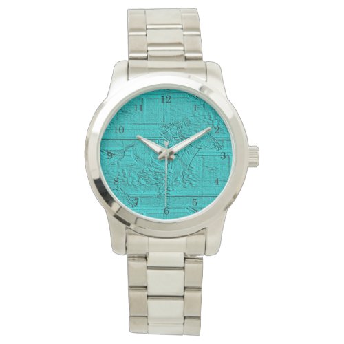 Teal Etched Look Horse Racing Silhouette Watch