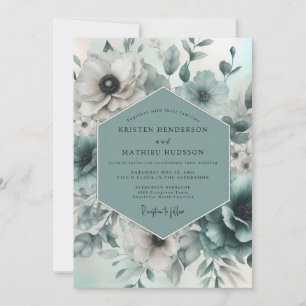 Teal Ethereal Bloom Wedding Invitation