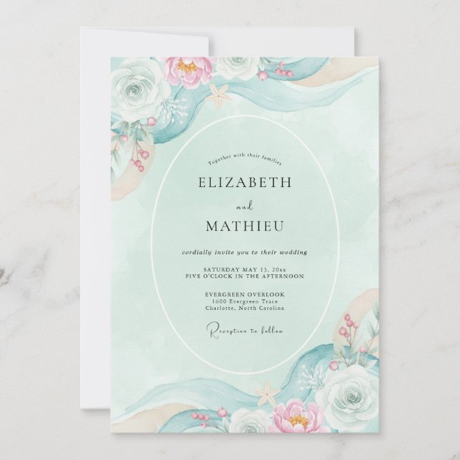 Teal Ethereal Flora Wedding Invitation (Front)