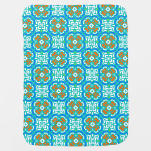 Teal Ethnic Pattern Baby Blanket