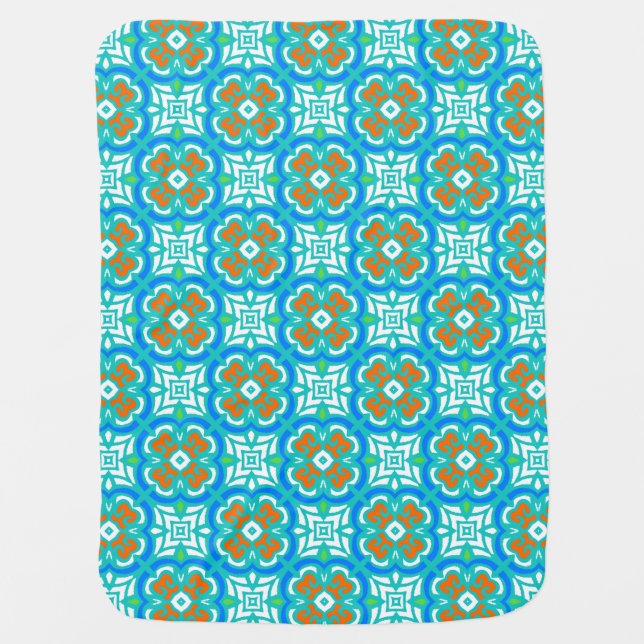 Teal Ethnic Pattern Baby Blanket (Front)