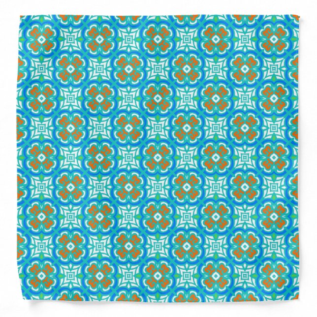Teal Ethnic Pattern Bandana (Front)
