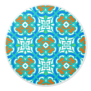 Teal Ethnic Pattern Ceramic Knob