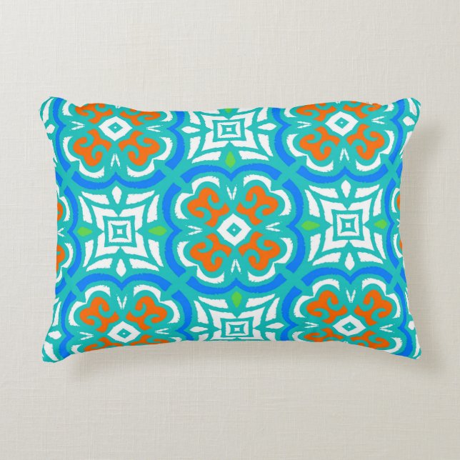 Teal Ethnic Pattern Decorative Pillow (Front)