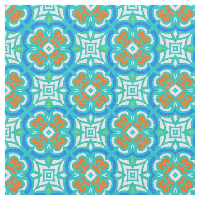 Teal Ethnic Pattern Fabric (Close Up)