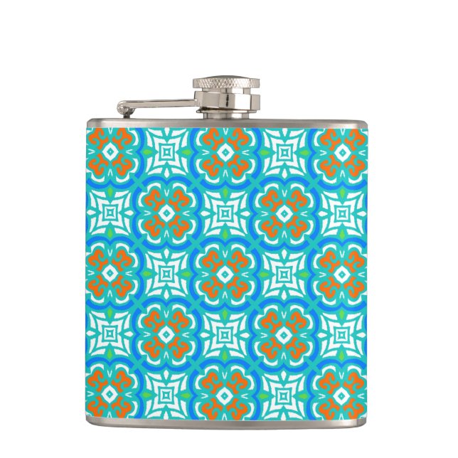 Teal Ethnic Pattern Flask (Front)