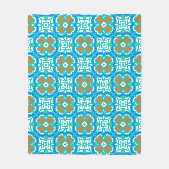 Teal Ethnic Pattern Fleece Blanket (Front)