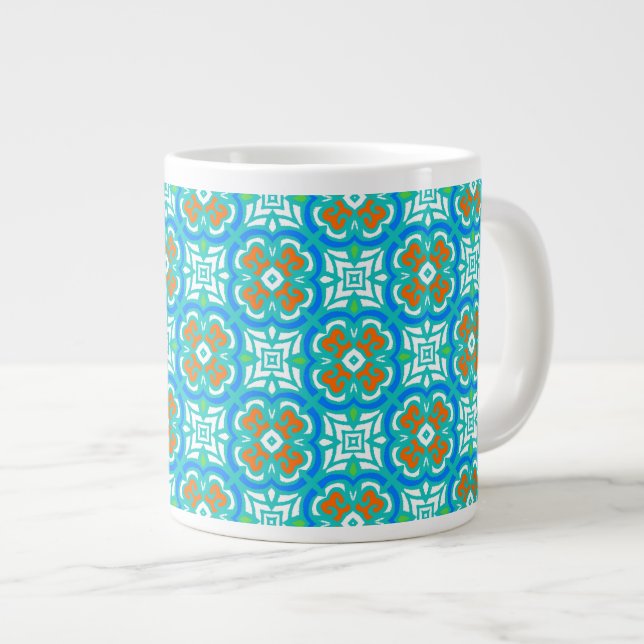 Teal Ethnic Pattern Giant Coffee Mug (Front Right)