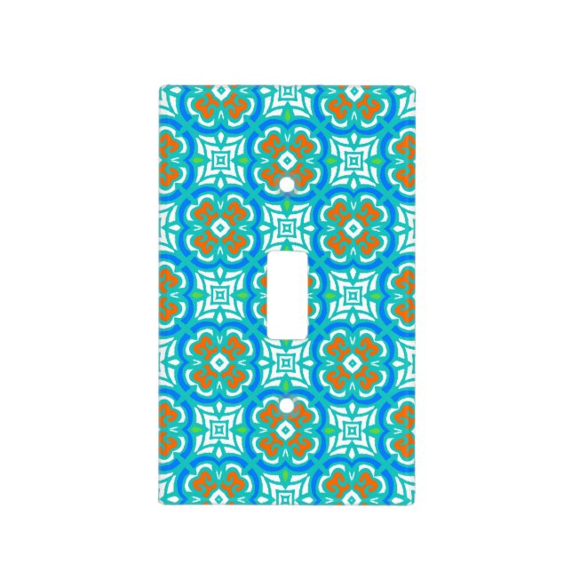 Teal Ethnic Pattern Light Switch Cover (Front)