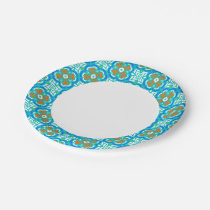 Teal Ethnic Pattern Paper Plates
