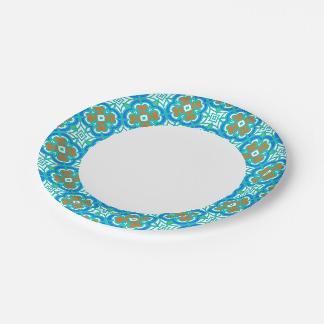 Teal Ethnic Pattern Paper Plates (Angled)