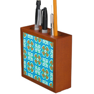 Teal Ethnic Pattern Pencil Holder