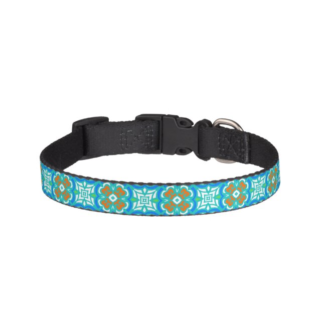 Teal Ethnic Pattern Pet Collar (Front)