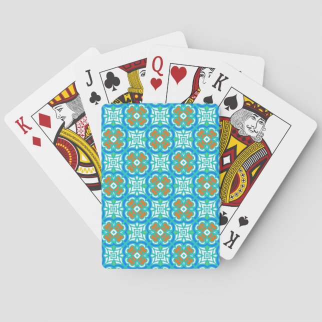 Teal Ethnic Pattern Poker Cards (Back)