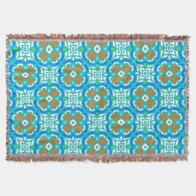 Teal Ethnic Pattern Throw Blanket (Front)