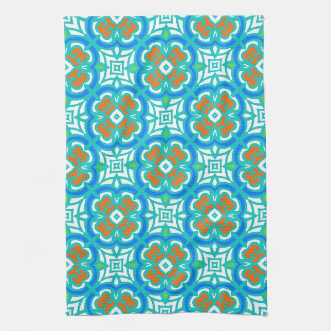 Teal Ethnic Pattern Towel (Vertical)