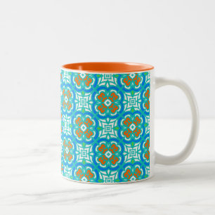 Teal Ethnic Pattern Two-Tone Coffee Mug