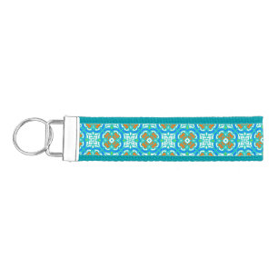 Teal Ethnic Pattern Wrist Keychain