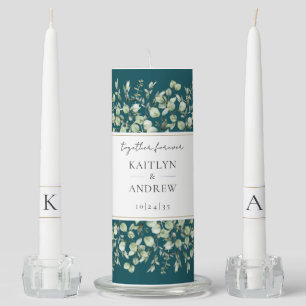 Teal Eucalyptus Together Forever Wedding Unity Candle Set