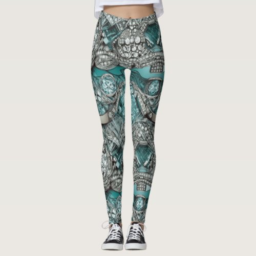 Teal Expensive Jewelry Leggings