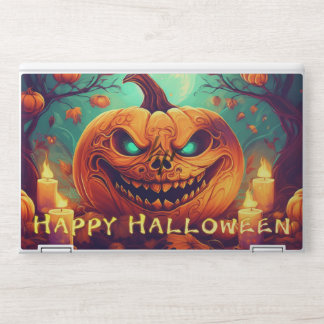 Teal-Eyed Pumpkin Candles Full Moon Halloween HP Laptop Skin