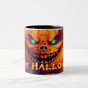 Teal-Eyed Pumpkin Candles Full Moon Halloween Two-Tone Coffee Mug