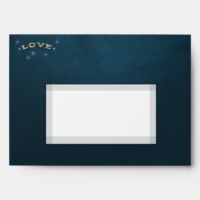 Teal Fade Gold White LOVE Moon & Stars Wedding Envelope (Front)