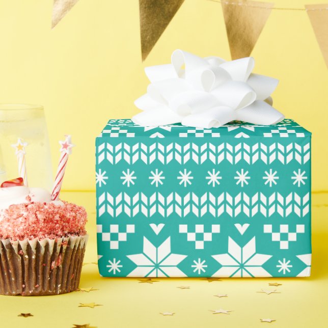 Teal Fair Isle Christmas Sweater Pattern Wrapping Paper (Birthday Party)