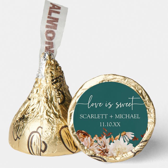 Teal Fall Hershey's Candy Favors (Teal Fall Floral Hershey's Chocolate Candy Kiss Favors
by Painted Paperie)
