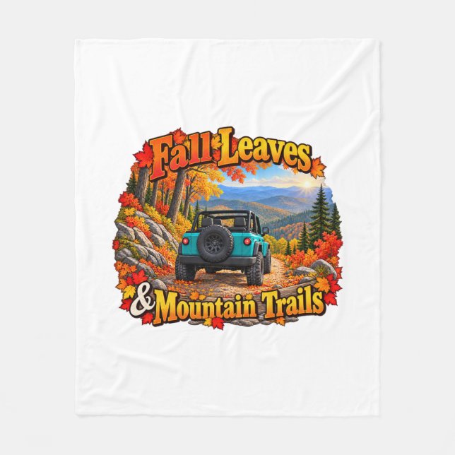 Teal_Fall Leaves & Mt Trails Fleece Blanket (Front)