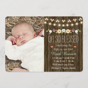 Teal Fall Rustic String of Light Baby Announcement