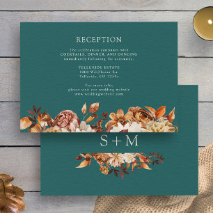 Teal Fall Terracotta Botanical Wedding Reception Enclosure Card