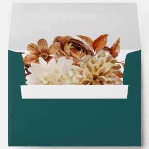 Teal Fall Terracotta Floral Return Address Envelope