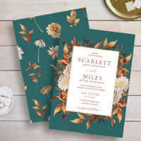 Teal Fall Terracotta Watercolor Floral Wedding