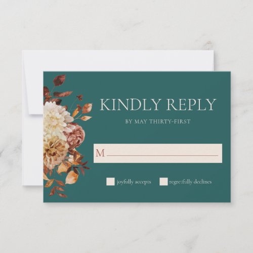 Teal Fall Terracotta Watercolor Floral Wedding RSVP Card