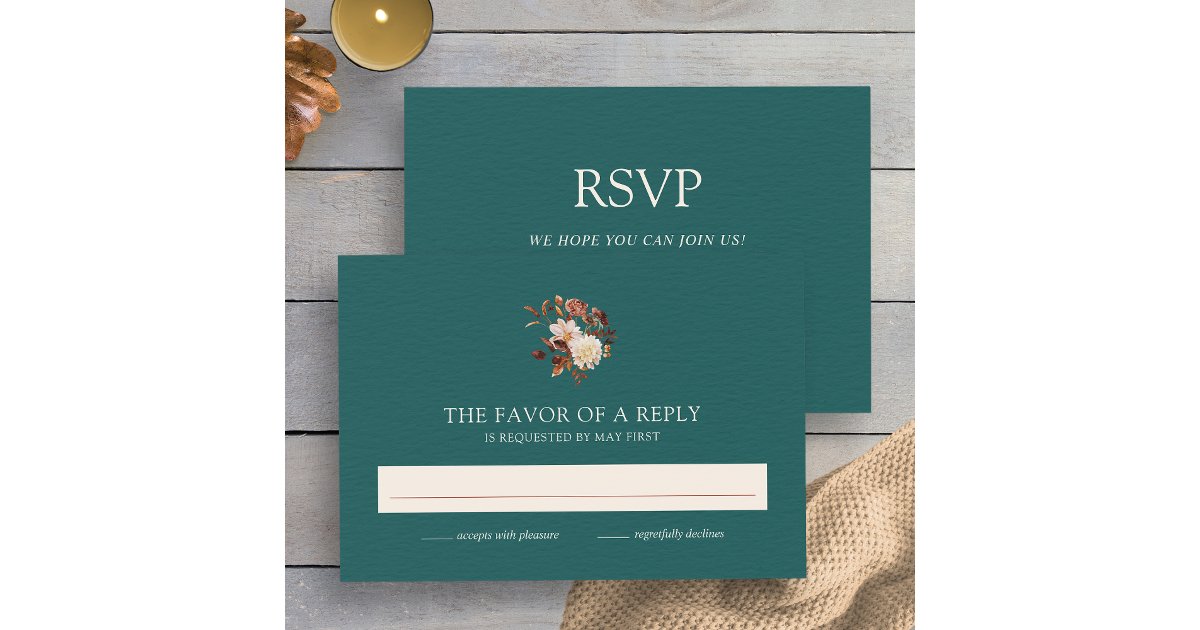 Teal Fall Terracotta Watercolor Floral Wedding RSVP Card | Zazzle