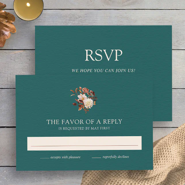 Teal Fall Terracotta Watercolor Floral Wedding RSVP Card | Zazzle