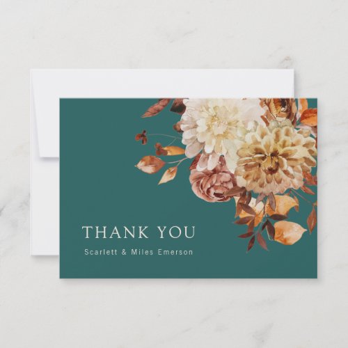 Teal Fall Terracotta Watercolor Floral Wedding Thank You Card