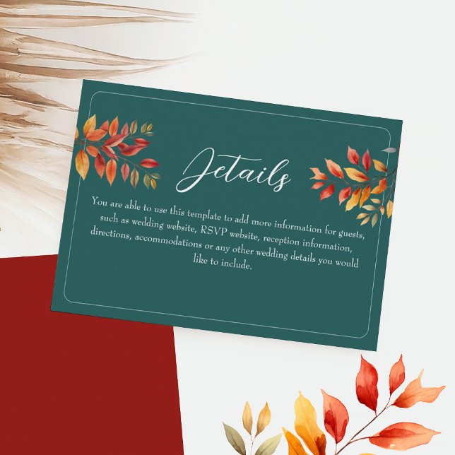 Teal Fall Wedding Details Enclosure Card (Creator Uploaded)