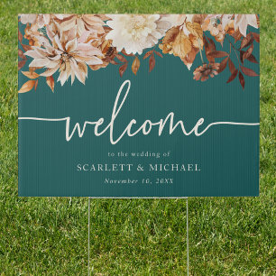 Teal Fall Welcome Outdoor sign