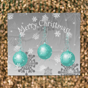 Teal Fancy Christmas Ornament Fleece Blanket