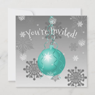 Teal Fancy Christmas Ornament Invitation