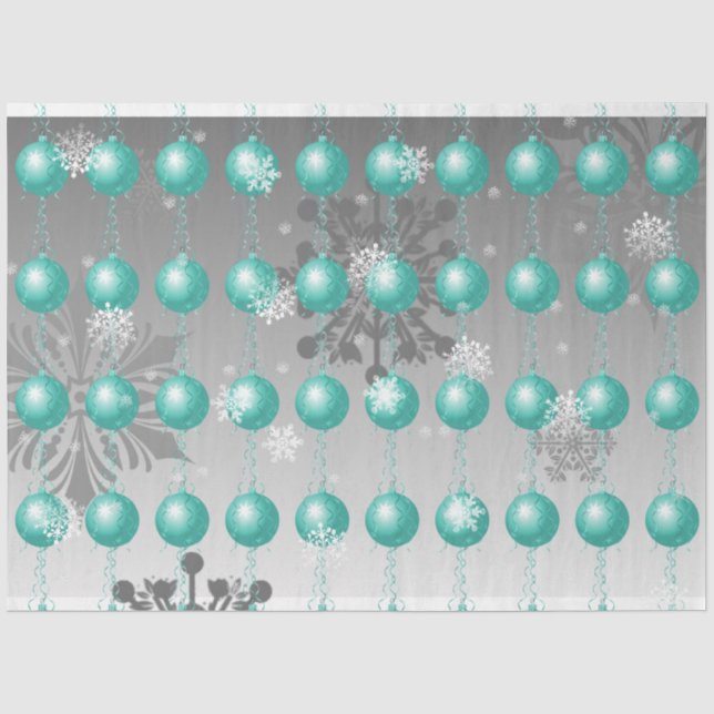 Teal Fancy Christmas Ornament Tissue Paper (Front)