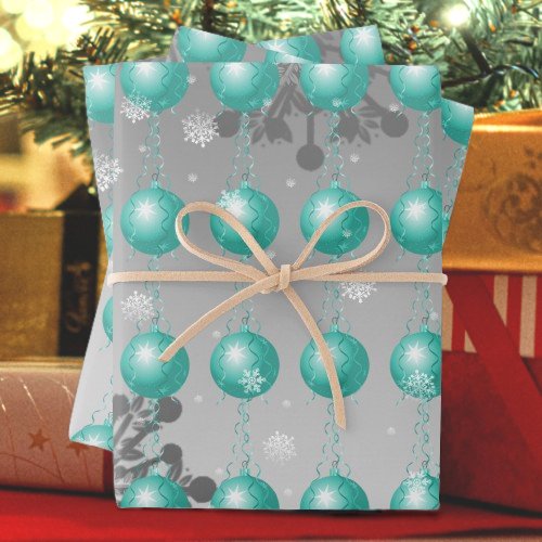 Teal Fancy Christmas Ornament Wrapping Paper