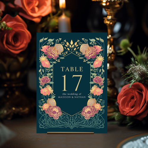 Teal Fantasy Enchanted Garden Wedding Table Number